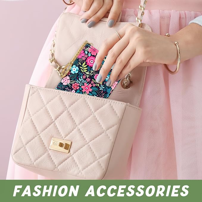 Aiawoxc Credit Card Holder, Small RFID Wallet Slim Leather Card Organizer Case with Zipper and Keychain, Elegant Flowers