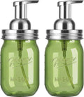 Amolliar Plastic Mason Jar Foaming Soap Dispenser Pump Lid, 16oz Foam Soap Dispenser with Cute Lables - Green Refillable Hand Soap Dispenser for Bathroom Kitchen Shower (2 Pack, Silver)
