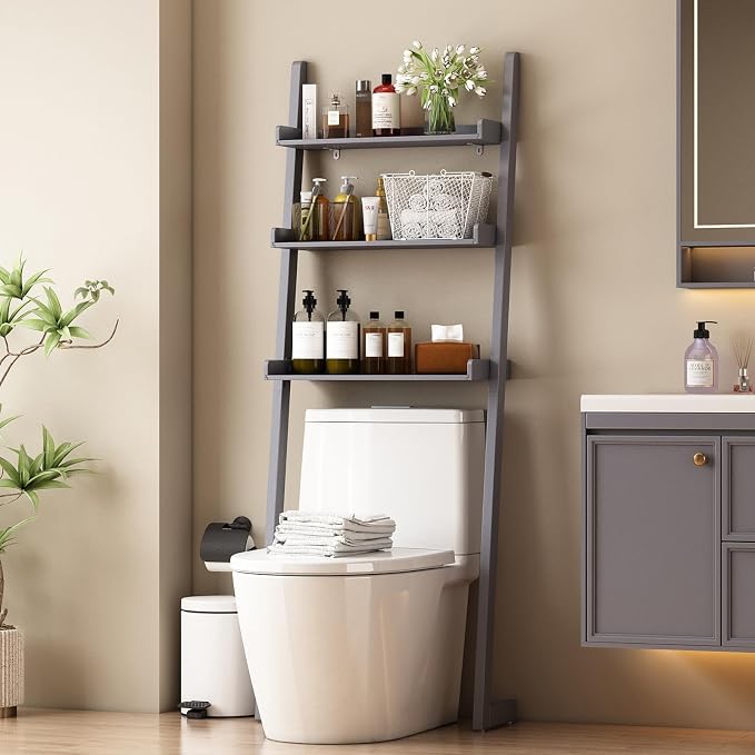 Solid Bamboo Over Toilet Shelf,3 Tier Bathroom Shelf with Anti-Slip Base | Solid bamboo over the toilet storage – naturally moisture-resistant for bathrooms, built for long-lasting durability