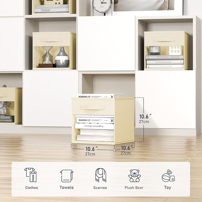 DIMJ Storage Cubes, Cube Storage Bin, 8 Pack Foldable Storage Cubes with Window, Closet Storage Bins with Handle, 11x 11 inch Closet Organizer Bins for Clothes, Toys, Books (Beige )
