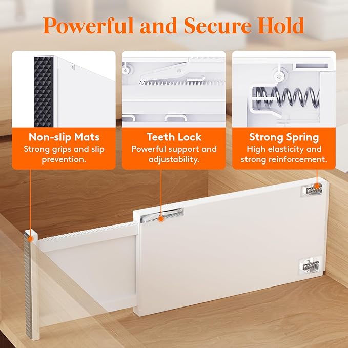 Lifewit 4 Pack 6" High Drawer Dividers 34-56cm/13.5-22" Adjustable Drawer Organizer for Clothes/Utensils, Expandable Drawer Separator in Dresser/Kitchen/Bedroom/Office Organization & Storage White
