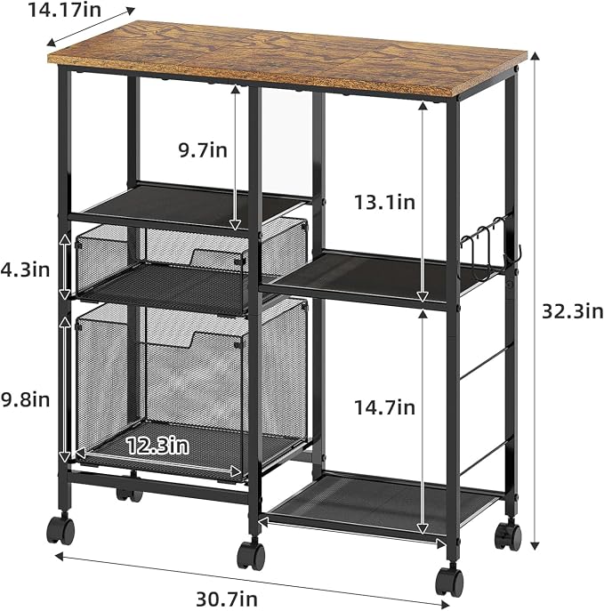Tiaoheka Rolling File Cart with Wheels,Lateral File Cabinet with 2pcs Drawers,Rolling Printer Stand Cart with Open Storage Shelf,Hanging Filing Cabinet Organizer Cart Fits Letter Size for Home Office