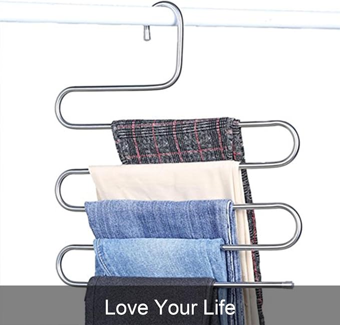 devesanter Pants Hangers Non-Slip S-Shape Trousers Hangers Stainless Steel & Rubber Clothes Hangers Closet Storage Organizer for Pants Jeans Scarf (6 Pack with 10 Clips)