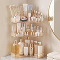 3-Tier Corner Bathroom Counter Organizer with Makeup Brush Holder, Gold | Large Makeup Organizers for Vanity, Corner Bathroom Countertop Organizer for Cosmetic Perfume Skincare Storage