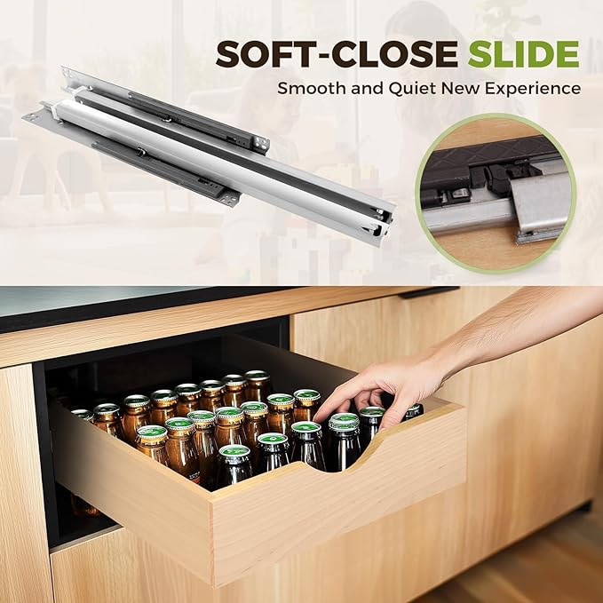 Pull Out Drawers for Cabinet 14.5" W x 22" D x 4.5" H Wood Slide Out Organizer and Storage Kitchen Cabinet Drawers Slide Out Shelves Pull Out Shelves in Kitchen Pantry Bathroom with Soft Close