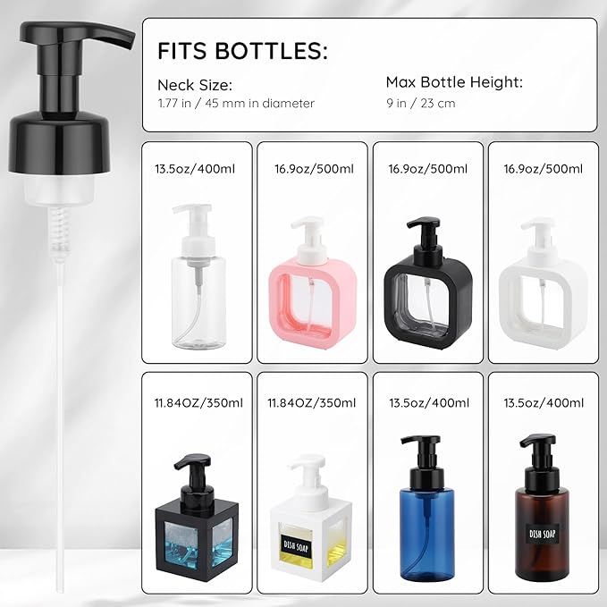 Segbeauty 3pcs Black Foam Pump Replacement for Soap Dispenser, Bathroom Foaming Hand Soap Pump Replacement for Foamer Bottle, 42 Thread Size Kitchen Face Hand Wash Foaming Bottle Lid Reusable