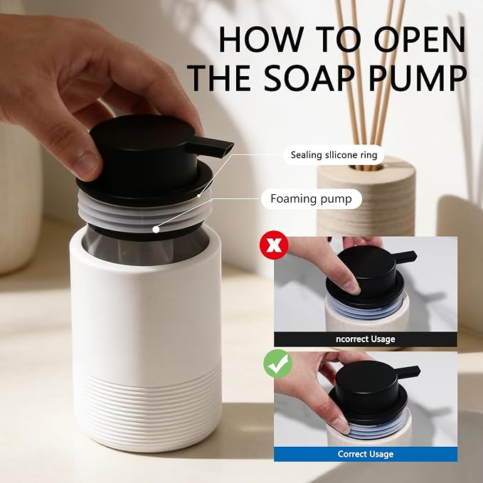 Resin Foaming Soap Dispenser, 11 OZ Bathroom & Kitchen Foam Soap Dispenser, Easy Press Pump, Refillable Hand Soap Dispenser, Modern Decor (White)