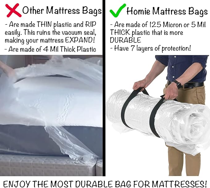 Mattress Vacuum Bag for Moving, Vacuum Seal Mattress Bag for Memory Foam or Inner Spring Mattresses, Compression and Storage for Returns, Leakproof Valve and Double Zip Seal (King)