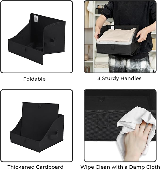 GRANNY SAYS Closet Organizer Bins, Trapezoid Storage Bin, Storage Baskets for Shelves, Collapsible Clothes Organizers and Storage, Baskets for Organizing, Black, 3-Pack