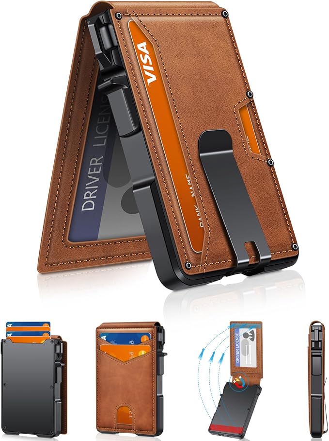 Wallet for Mens Minimalist Wallet 9-13 Cards RFID Blocking Slim Wallet | Money Clip & ID Window, Compact Smart Pop Up Card Wallet, Metal Aluminum Credit Card Holder Wallet, Birthady Gifts for Men