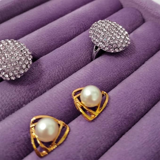 SCIKHETF Velvet 5 Slots Ring Earrings Trays Small Showcase Display Organizer Ring Holder for Women (Taro Purple)