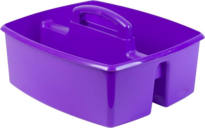 Storex 2-Compartment Large Craft Caddy – Multipurpose Classroom Organizer with Handle, Purple, 1-Pack (00955C06C)