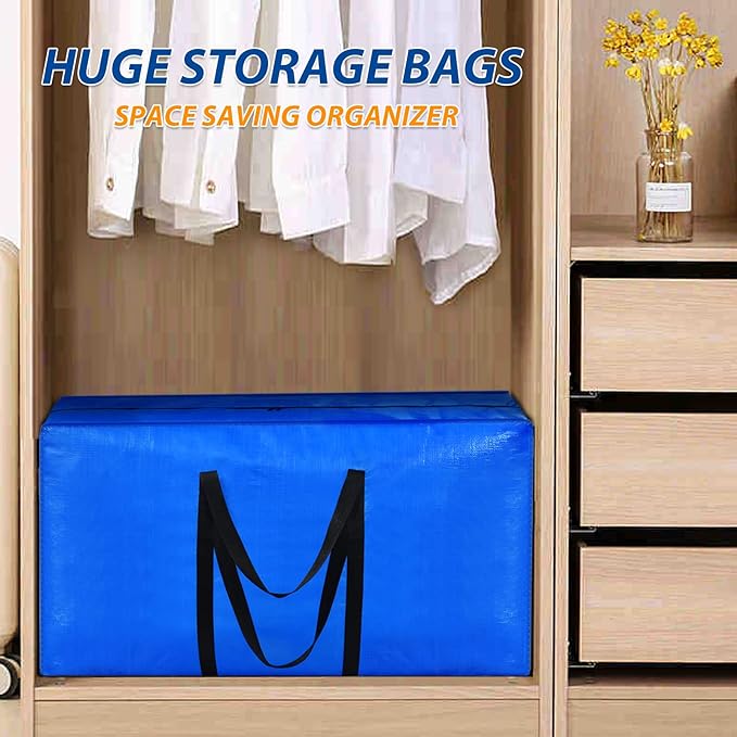 HAPPY CHEERS Extra Large Storage Bags, 41 Gallon XXL Jumbo Large Moving Bags Heavy Duty, Storage Totes Moving Boxes Supplies for College, Foldable Duffle Bag for Travel, 38x23x11inch - 2PACK