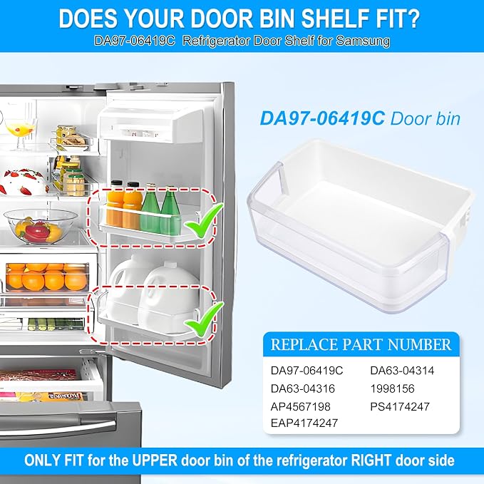 UPGRADED DA97-06419C Refrigerator Door Shelf Basket Bin Right Compatible with Samsung Refrigerator Door Shelf RFG293HARS RFG297HDRS RFG298HDRS Door Shelf DA63-04314 DA63-04316 AP4567198 Door Shelf Bin