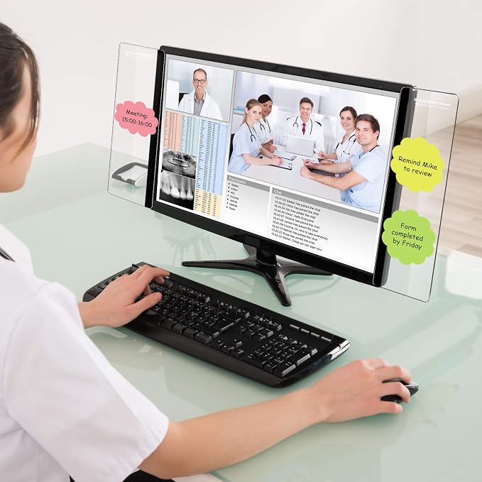 Zonon 24 Pieces Monitor Memo Board, Memo Boards for Computers Transparent Acrylic Monitor Side Panel Office Desk Accessories Desktop Computer Sticky Note Holder for Office Home Work Desk