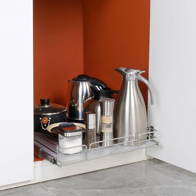 VEVOR 18.5"Wx21"Dx3.5"H Pull Out Cabinet Organizer, Heavy Duty Slide Out Pantry Shelves, Chrome-Plated Steel Roll Out Drawer, Drawer Storage for Home Under Sink, 20"Wx22"Dx7"H Install Size for Cabinet
