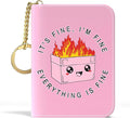 Aiawoxc Credit Card Holder, Small RFID Wallet Slim Leather Card Organizer Case with Zipper and Keychain, Pink Cute Dumpster
