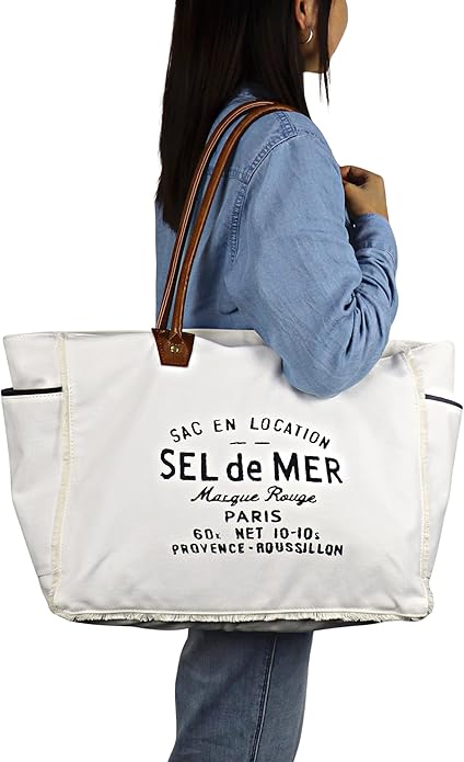 Lamyba Sel De Mer Canvas HandBag Upcycled Canvas Leather Tote Bag