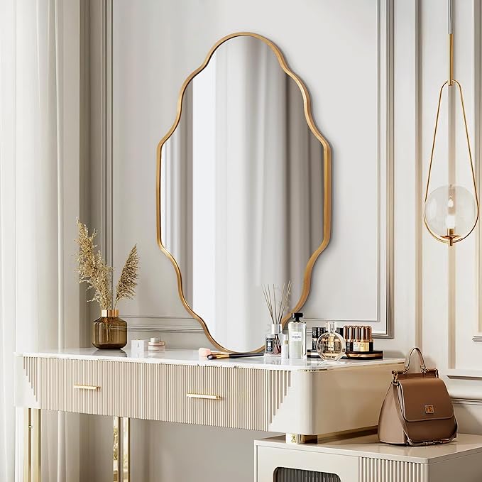 Gold Bathroom Mirror -Wall Decor 20" x 36" Modern Mirror with Aluminum Alloy Frame for Bathroom, Bedroom, Living Room, Dining Room, Cloakroom, Entryway