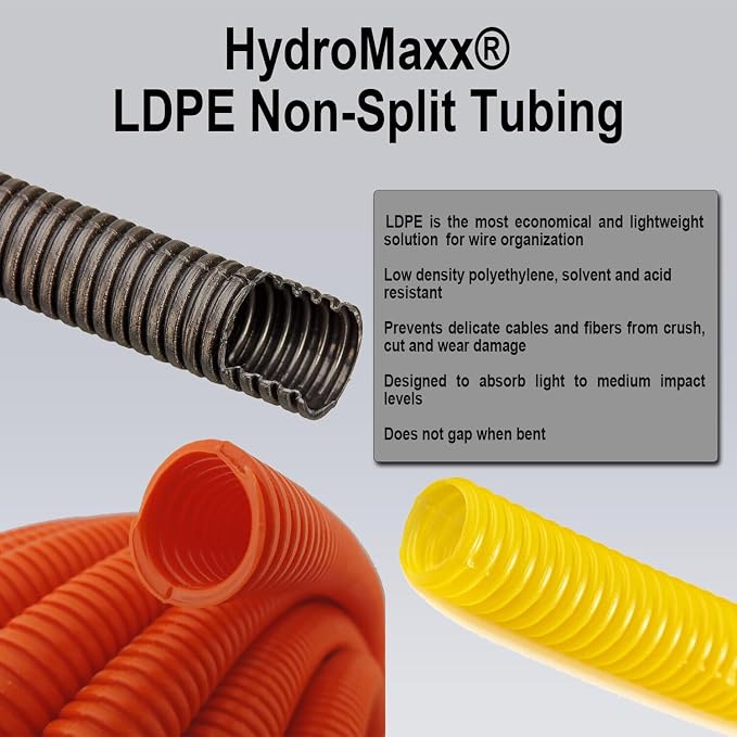 Flexible Polyethylene LDPE NON-Split Corrugated Wire Loom Tubing (1" Dia. x 100 ft, Yellow)