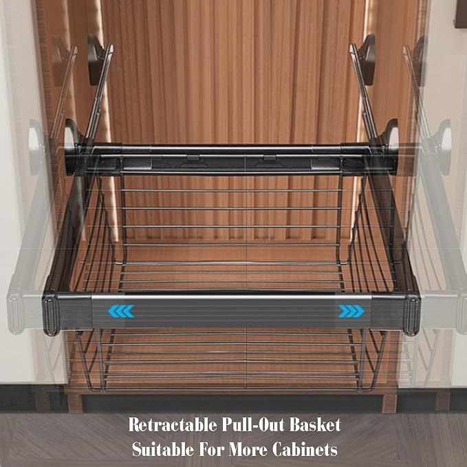 Closet Pull-Out Basket,Stackable Storage Bins,Stainless Steel Stackable Shelf Baskets Organizer,Adjusted Width for Bedroom Office Bathroom(30.31-32.28in)
