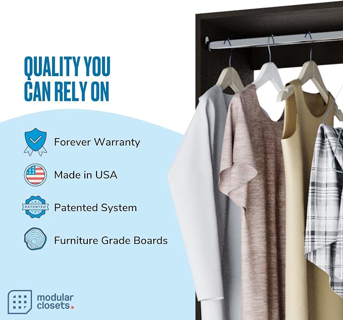 Double Hanging Closet Unit - Modular Closet System For Hanging - Corner System - Organizers And Storage Shelves (Grey, 33 inches Wide)