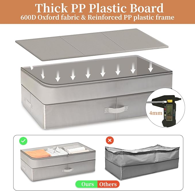 Under Bed Storage with Adjustable Height, Pack of 2 Under the Bed Storage Containers for Clothes, Blankets, & Shoes - 80L Zippered Organizer for Bedroom with Clear Window