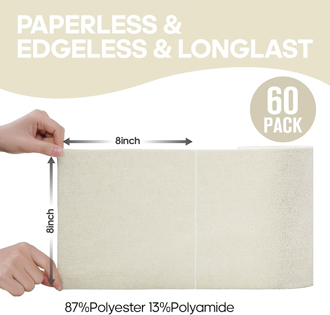 Fantasticlean Microfiber Cleaning Cloth Roll -60 Pack, Tear Away Paperless Towels, 8" x 8", Reusable Washable Rags, for House Kitchen, Pet, Office, Indoor Outdoor, Compact and Portable (Off-White)