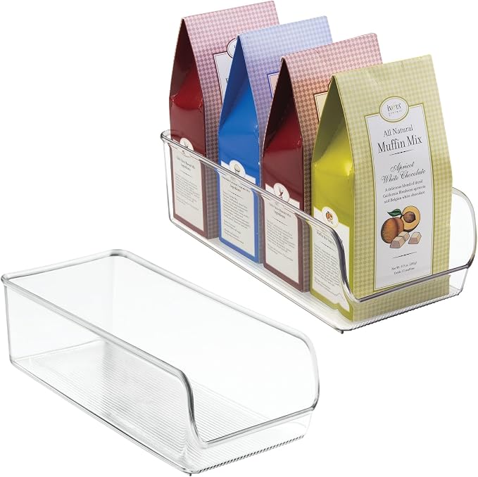 iDesign Linus Collection Organizer Bin, Set of 2, 5.25" x 11" x 3.5" | Recycled Plastic, Freezer and Refrigerator, Clear