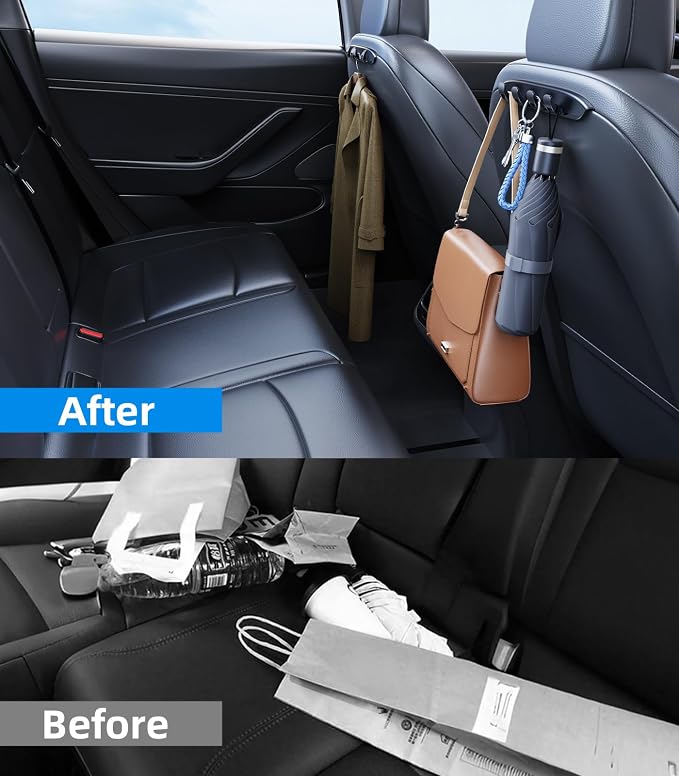 2 Pack Car Seat Hooks for Tesla Model Y(Juniper) Model 3(Highland) Accessories 2026 2025 2024 2023 2022 2021, Foldable Car Seat Headrest Hooks for Purses Bags Hang Grocery Seat Back Organizer