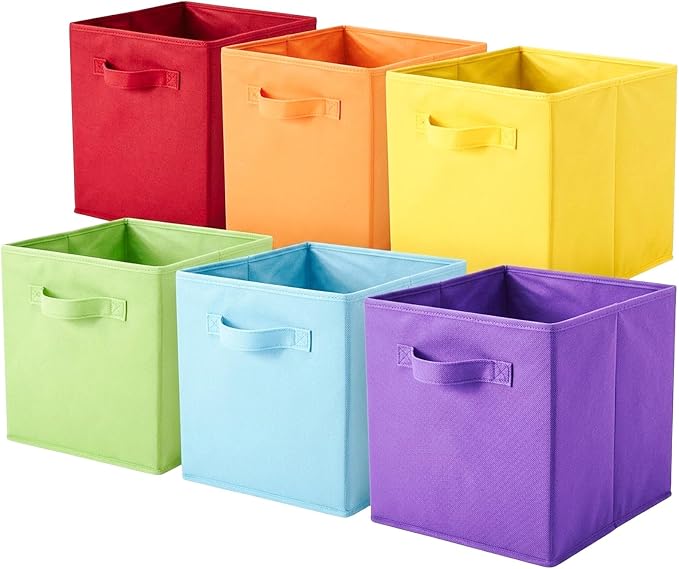 ShellKingdom Storage Bins, Foldable Fabric Storage Cubes And Cloth Storage Organizer For Closet And Toys, 6 Pack (Multi Colors)