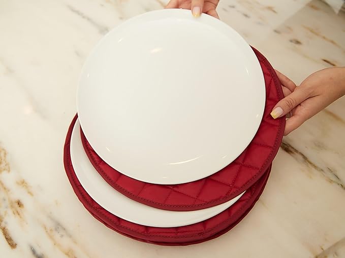 Covermates Keepsakes Dish Storage Set – Padded China & Dinnerware Storage Cases with Dividers, Cup & Stemware Storage, Quilted Polyester Protection, ID Window, Red