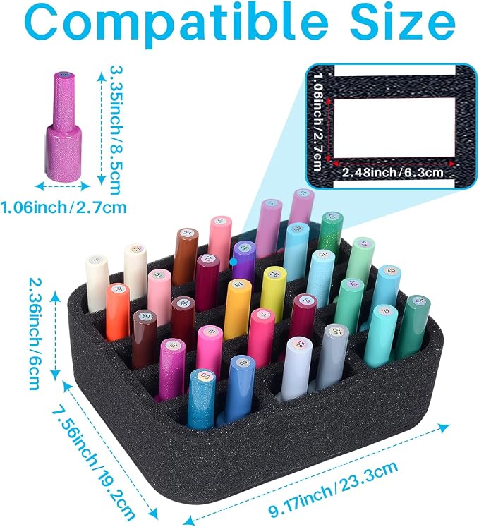 Nail Polish Organizer Holder Foam Pad DIY with 15 Slots for Storage Nail Polish or Essential Oil Tray for Drawers Black