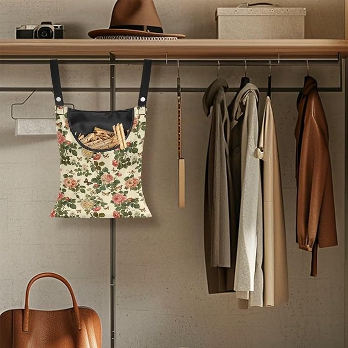 Art Flowers Clothespin Pouch Clothespin Bag with Hanging Hook Waterproof Clothes Pin Hanging Bag Space-Saving Clothespin Storage Organize Clothespin Bag for Clothesline Outdoor