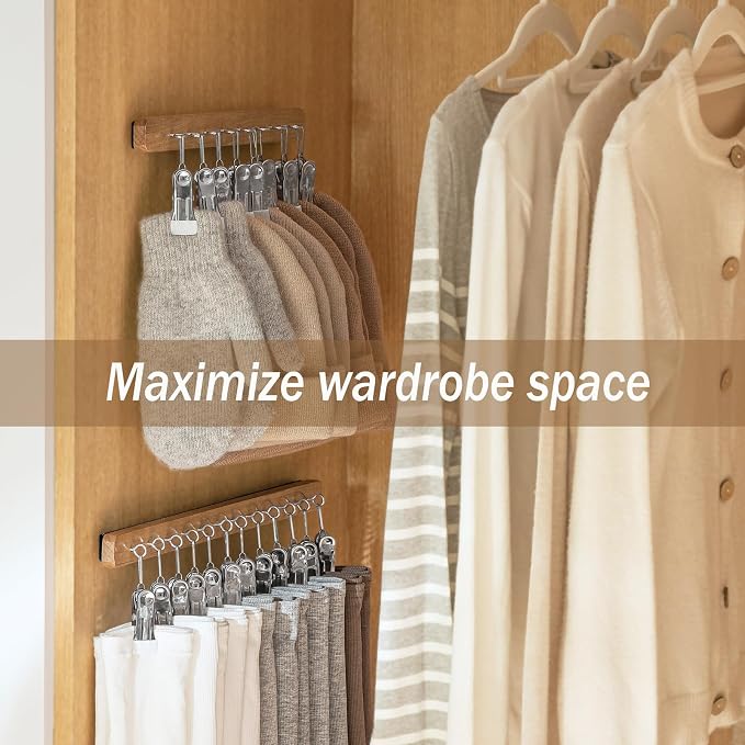 Pull Out Hat Rack for Closet, Sliding Hooks Hanger Rack with Clips for Bras Caps Underwear Socks Scarves Gloves Handkerchiefs, Dual Side 12 Clips Rail, 2 Pcs