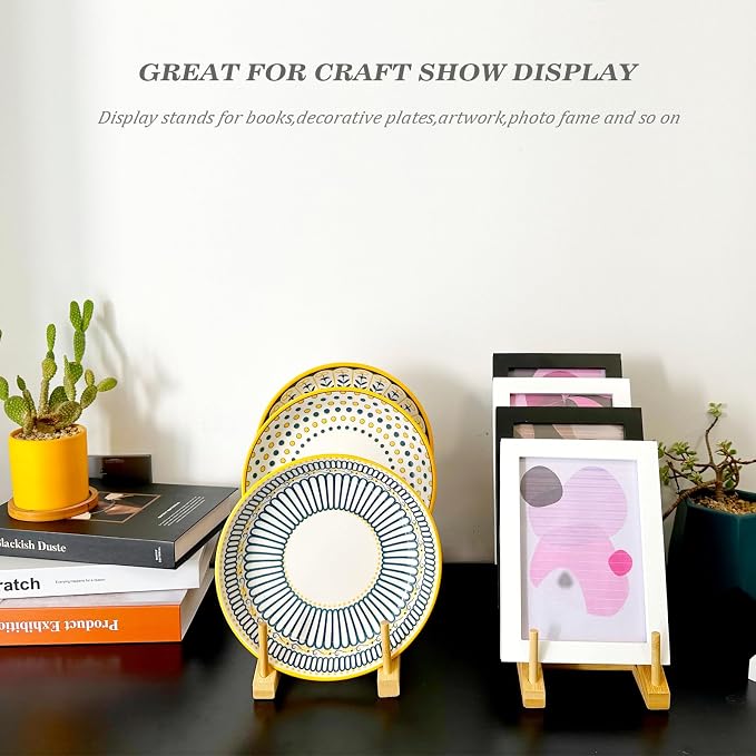 Plate Stands For Display, Wooden Plate Rack Dish Stand Holder | 5-Tier Display Stand for Book, Art Print, Puzzle, Cutting Board, Pot Lid Rack and Kitchen Cabinet Organizer (1 Pack)