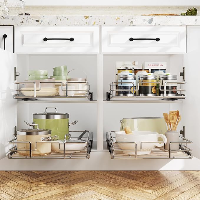 LOVMOR Pull Out Cabinet Organizer 11½" W x 21½" D, Kitchen Cabinet Pull Out Shelves Slide Out Storage