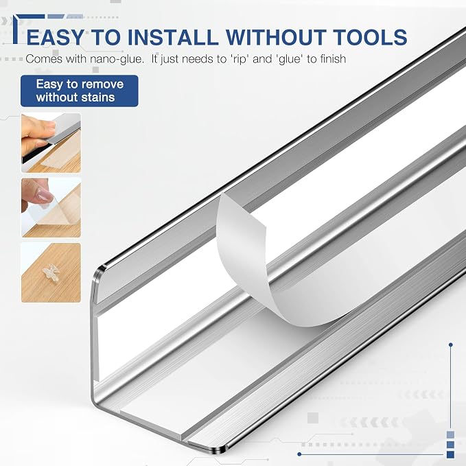 Magicheap 4 Pack Stainless Steel Wall Corner Protector, 17.7in x 1.18in | Self Adhesive, Easy to Install, Arc-shaped Polished, Edge Guard Strip for Walls Furniture Cabinet Shelf Drywall Desk