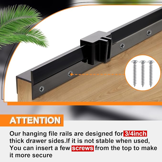Leinuosen 6 Pcs File Cabinet Rails PVC Hanging Black Document Cabinet Rails for Drawer Sides Letter Size Office File Drawer Holder Organizer Storage, 15.8 Inches Long(3/4 Inch Wide)