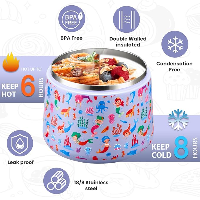 Itslife 14oz Vacuum Insulated Soup Thermo for Hot Food, Kids Lunch Container with Leakproof Buckle Lid, Wide Mouth Stainless Steel Food Jar with Spoon
