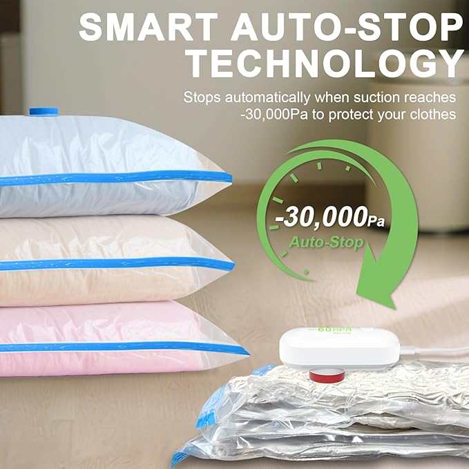 Mapambo 15 Pack Vacuum Storage Bags with -60000Pa USB Pump, Vacuum Seal Bags for Clothing Travel, Space Saver Vacuum Seal Bags for Clothing, Save 80% of Space for Clothes (15 Combo Size)