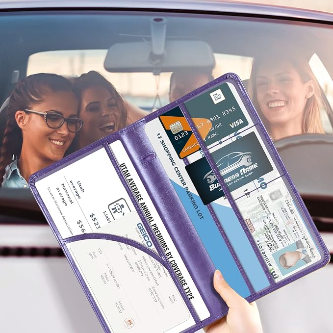 CoBak Car Registration and Insurance Holder | Vehicle Glove Box Organizer, Auto Truck Compartment Document Case with Magnetic Closure for Insurance & Driver License