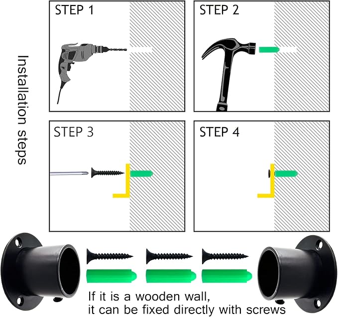 Stainless Steel Closet Rod Brackets 4 Pack — Holds 1-1/4" Pole, Heavy Duty for Curtain Rods, Kitchen & Home Closet Organization (High Flange)