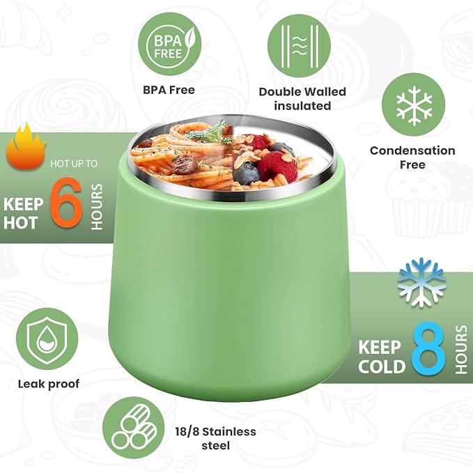 Itslife 20oz Vacuum Insulated Soup Thermo for Hot Food, Kids Lunch Container with Leakproof Buckle Lid, Wide Mouth Stainless Steel Food Jar with Spoon