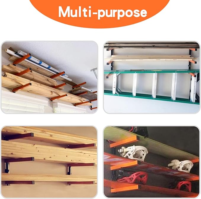 Ultrawall Wall Mount Wood Organizer and Lumber Storage Metal Rack with 3-Level - Indoor & Outdoor Use, 4 Pack