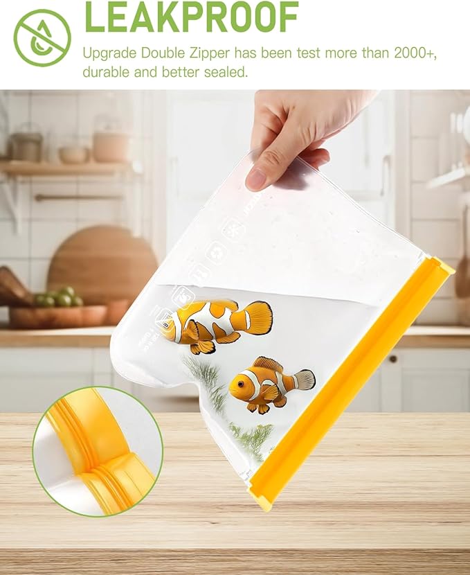 IDEATECH Sandwich Food Storage Bags, BPA Free PEVA Reusable Gallon Freezer Bags, Reusable Sandwich Bag, Healthy Food Containers for Lunch, Travel (Grey, 12Pack-7Gallon+5Quart)