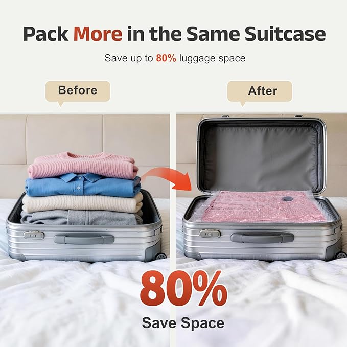 IDEATECH Travel Vacuum Bags with USB Pump, Space Saver Vacuum Seal Bags for Clothes & Luggage, Reusable Compression Packing Bags for Suitcase & Home Storage, Carry-On Travel Pack-3S+3M+3L