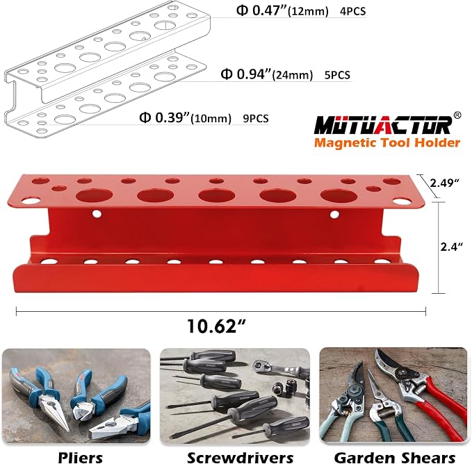 MUTUACTOR Magnetic Screwdriver Rack,1PCS Heavy Duty Magnetic Mount Red Screwdriver Organizer,Magnetic Tool Holder Durable Storage Holder for Multiple Screwdriver Plier Shear Tool Chest Cart Workbench