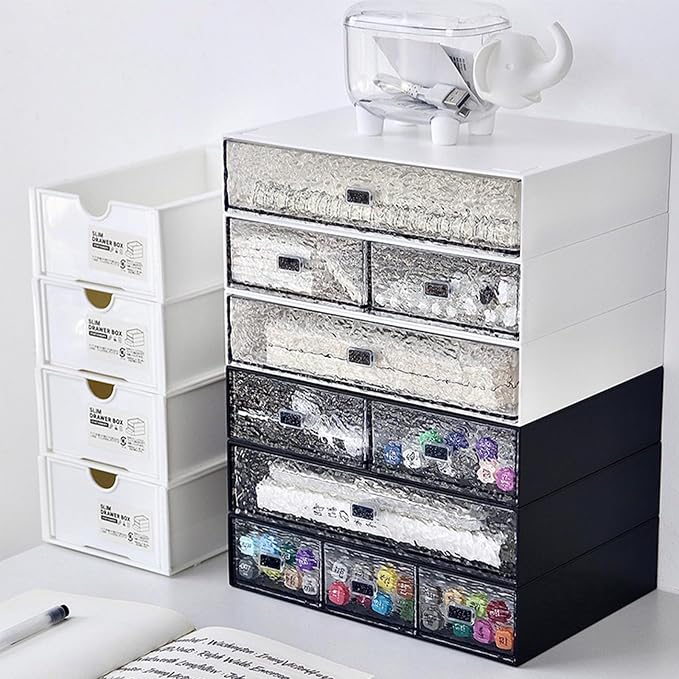 Desk Drawer Organizer, Stackable Office Supplies Desk Organizer, Plastic Plastic Storage Drawer, Desk Grocery Organizer For Stationery/Office Supplies (New White, 2 compartments)