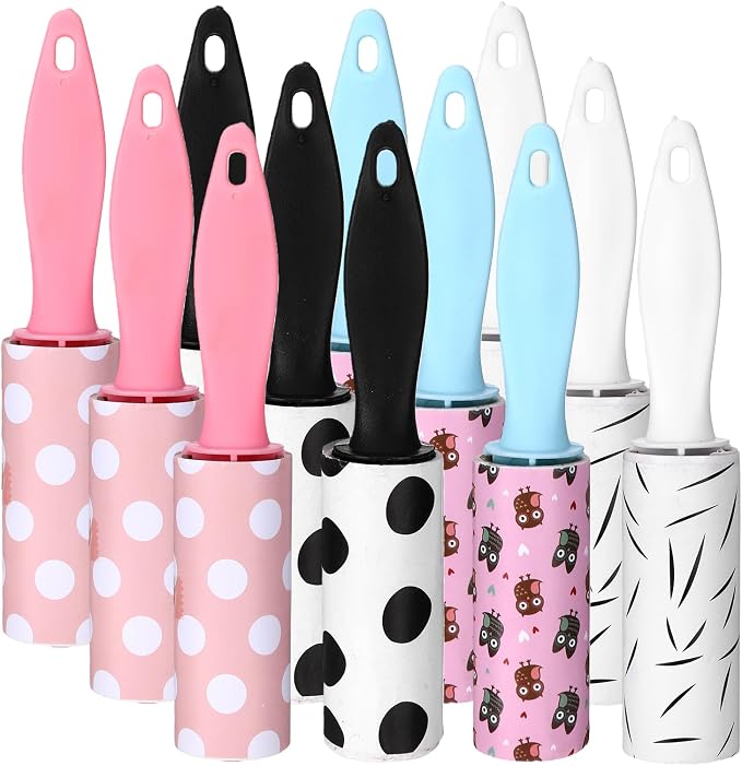 12 Pcs Mini Lint Roller for Clothes Travel Size, Travel Lint Roller for Clothes, Pet Hair, Furniture and Car Compact, Small Lint Remover Sticky Pet Hair Removal Tool for Travel